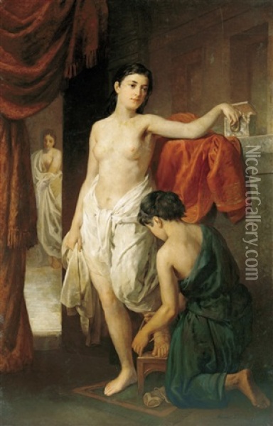Bathing Women (bath In Pompeii) Oil Painting - Jozsef Molnar