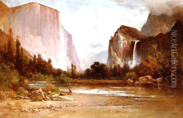 Indians Fishing in Yosemite 1900 Oil Painting - Thomas Hill