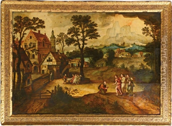 Abraham Et Les Trois Anges Oil Painting - Lucas Gassel