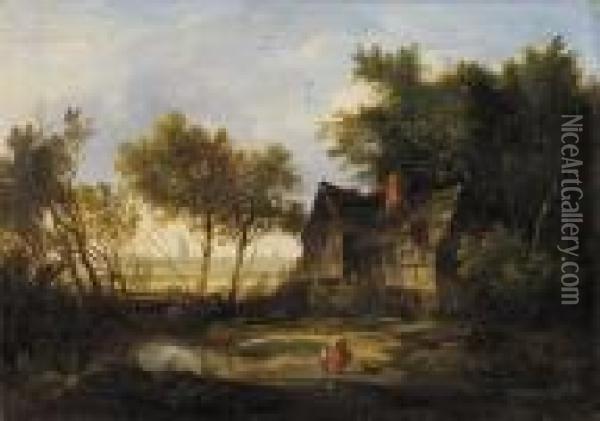 Lot Of Two Village Scenes With Figures Oil Painting - Patrick, Peter Nasmyth