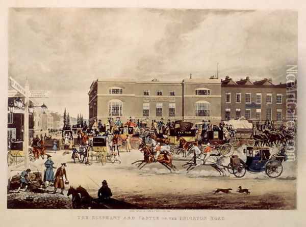The Elephant and Castle on the Brighton Road, 1826 Oil Painting - James Pollard