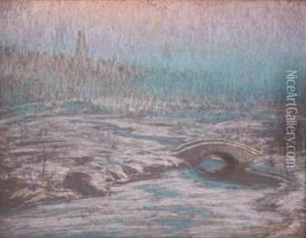 Rose And Blue Symphony: Snow In Central Park Oil Painting - William Samuel Horton