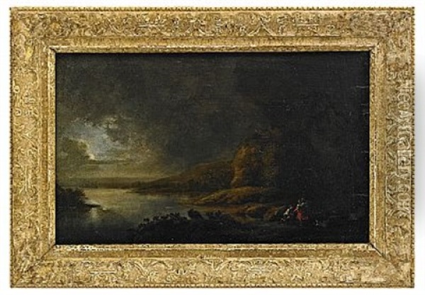 Klippigt Kustlandskap Med Figurer I Mansken Oil Painting - Baron Theodor Caspar von Furstenberg