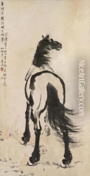 Standing Horse Oil Painting - Xu Beihong