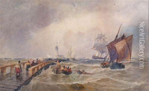 Boulogne Pier Oil Painting - Thomas Bush Hardy