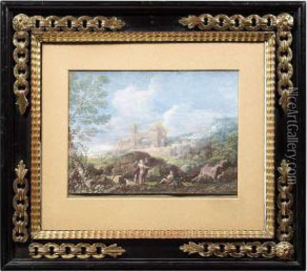 Two Campagna Landscapes With Antique Ruins. Oil Painting - Johann Georg Wille
