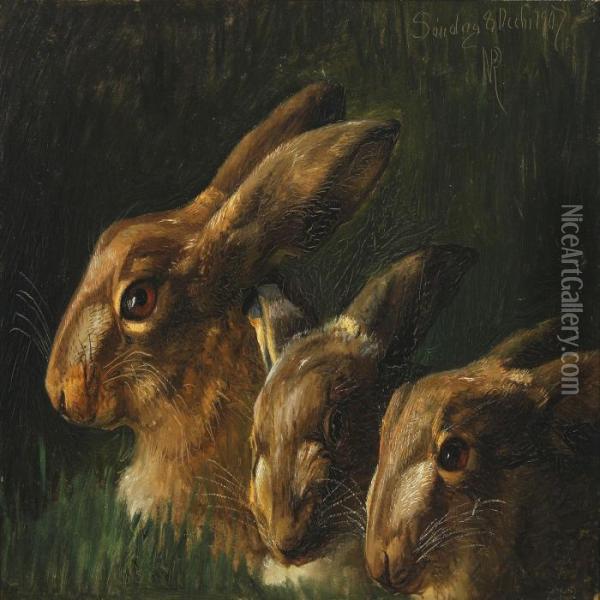 Hares Oil Painting - Niels Peter Rasmussen
