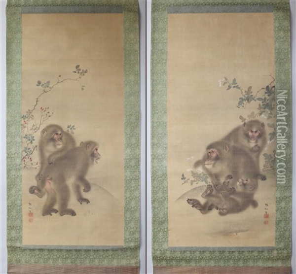 Monkey Paintings (pair) Oil Painting -  Sosen