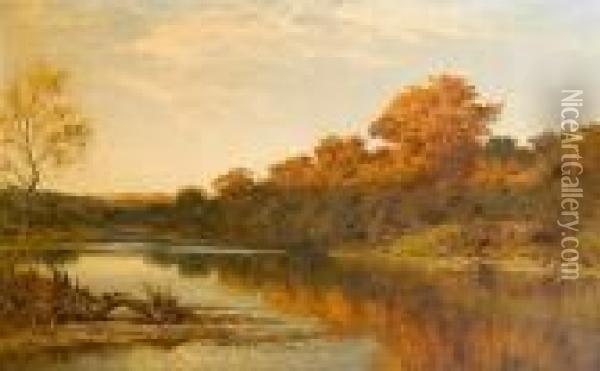An Autumn Gleam Oil Painting - Benjamin Williams Leader