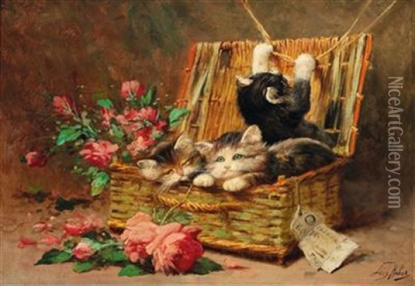 A Basket Of Cats Oil Painting - Leon Charles Huber