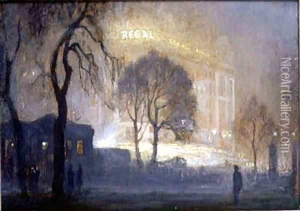 The Regal from Hyde Park on a Misty Night Oil Painting - Rex Vicat Cole
