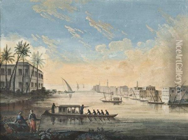 Vue Presumee Du Port D'alexandrie Oil Painting - Jean-Baptiste Hilaire