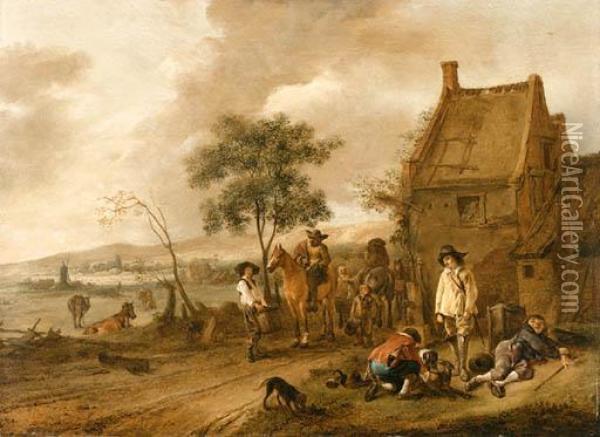 Travellers Resting Outside An Inn Oil Painting - Pieter Wouwermans or Wouwerman