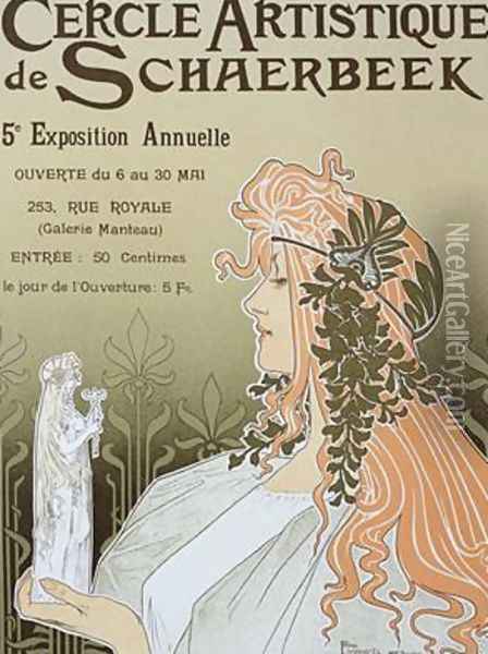 Reproduction of a poster advertising Schaerbeeks Artistic Circle the Fifth Annual Exhibition Galerie Manteau 1897 Oil Painting - Privat Livemont
