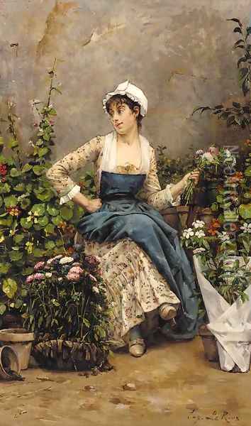 The flower seller Oil Painting - Louis-Eugene Leroux