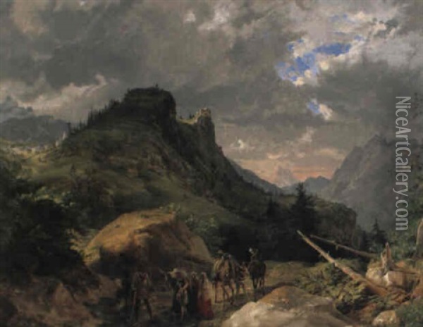 Oberitalienische Gebirgslandschaft, Vorn Der Junge Tizian Oil Painting - Friedrich Nerly