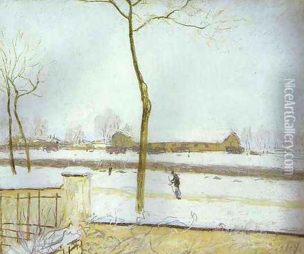Snow Scene Moret Station Oil Painting - Alfred Sisley