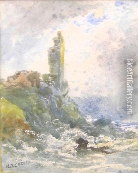 Stormy Coastal Scene Oil Painting - Henry Barlow Carter