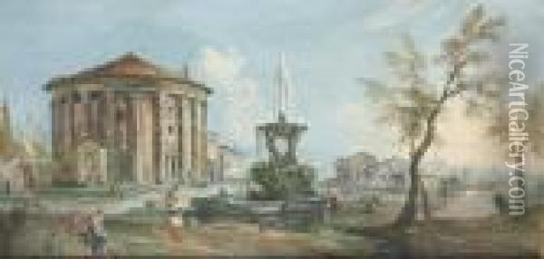 The Temple Of Hercules Victor And The Piazza Della Bocca Della Verita Oil Painting - Jean-Baptiste Lallemand