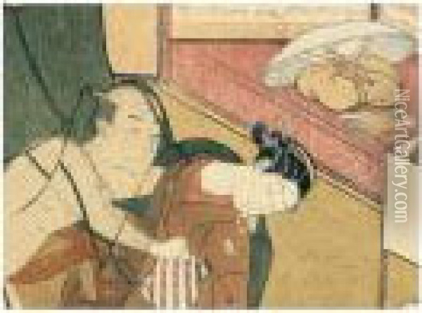 Shunga: Scene De Seduction Dans Une Auberge Oil Painting - Suzuki Harunobu
