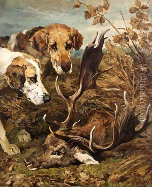 New Forest Buckhounds, Guider And Druid Oil Painting - John Emms