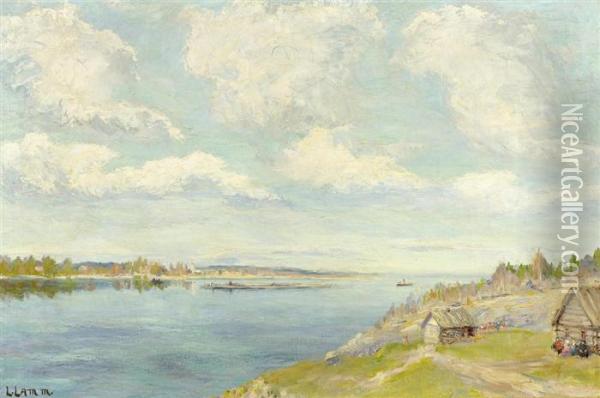 Landscape On The Volga River Oil Painting - Leonid Lamm