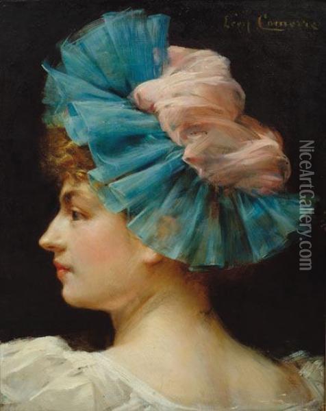 Portrait De Jeune Femme Au Chapeau Bleu Oil Painting - Leon Francois Comerre