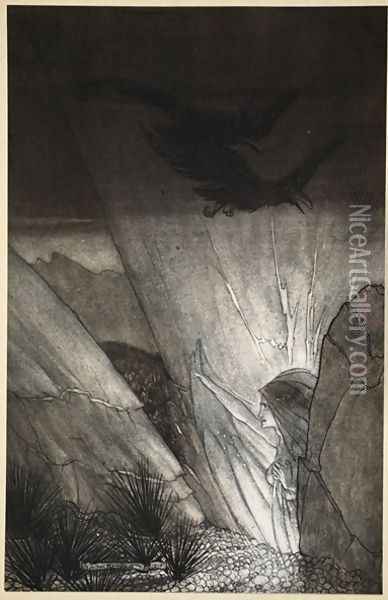 Erda bids thee beware, illustration from The Rhinegold and the Valkyrie, 1910 Oil Painting - Arthur Rackham