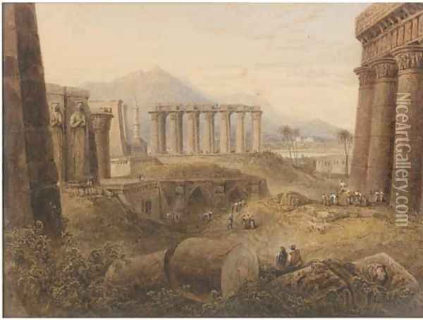 Ruins at Thebes, Egypt Oil Painting - Milo De Ros