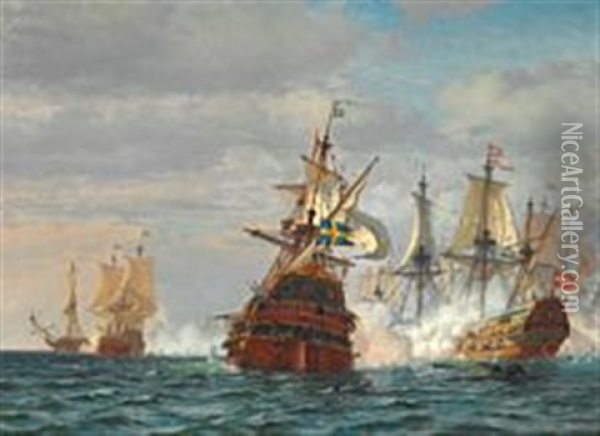 The Battle Of Koge Bay In 1677 During The Scanian War Oil Painting - Vilhelm Karl Ferdinand Arnesen