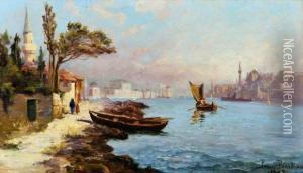 Barques Sur Le Bosphore, Istambul. Oil Painting - Francois Leon Prieur-Bardin
