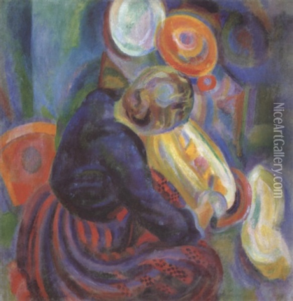 Femme A La Pasteque Oil Painting - Robert Delaunay