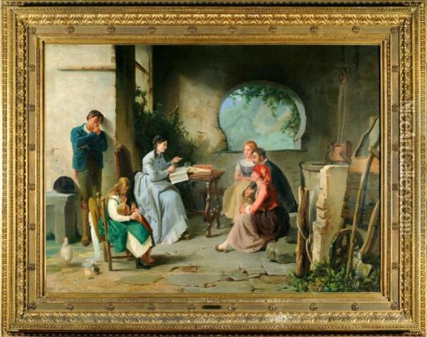 La Lezione Oil Painting - Scipione Vannutelli