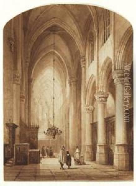 Cathedral Interior Oil Painting - Antoni Hoeting