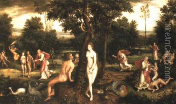 The Story Of Adam And Eve With The Temptation In The Foreground Oil Painting - Ernst-Gotthilf Bosse