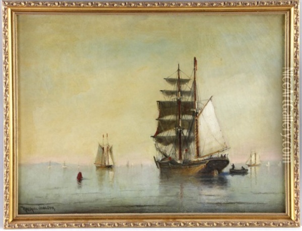Two-masted Ship At Sea Oil Painting - Marshall Johnson