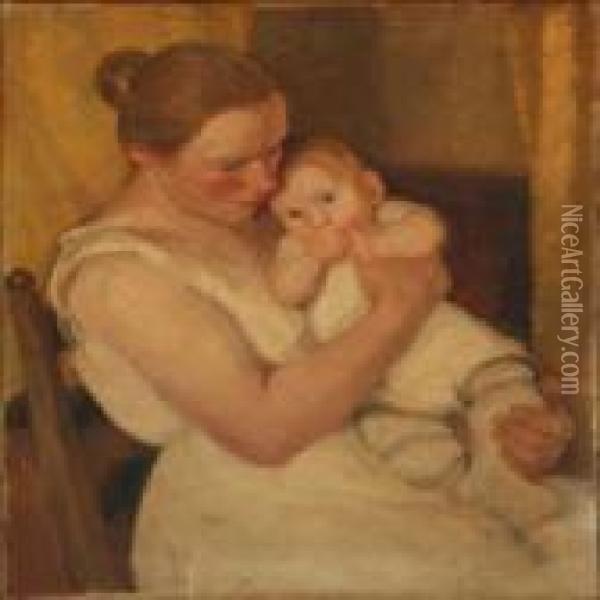 Interior With Mother And Daughter Oil Painting - Julius Paulsen