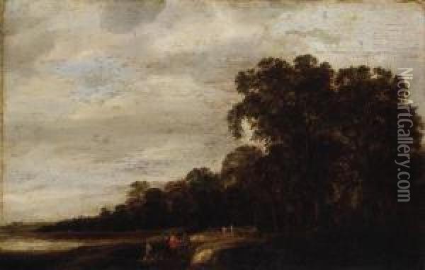 A Wooded Landscape With Huntsmen Resting On A Track Oil Painting - Pieter Jansz. van Asch