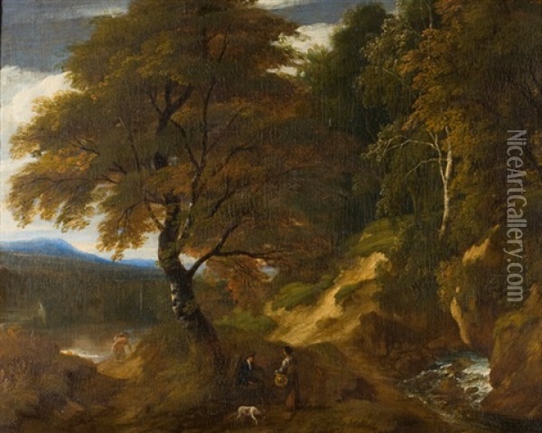 Baumreiche Landschaft Mit Tier- Und Figurenstaffage Oil Painting - Jacques d' Arthois