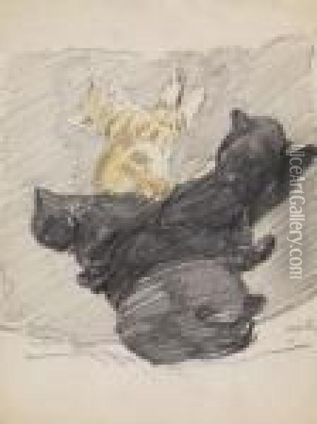 Cinq Chats Endormis Oil Painting - Theophile Alexandre Steinlen