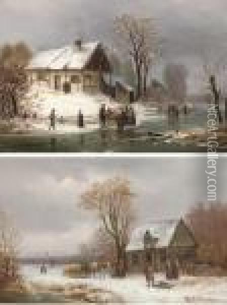 Villagers In Snowcovered Landscapes Oil Painting - Anton Doll