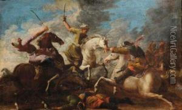 Battaglia Con Cavalieri Battaglia Con Cavalieri Oil Painting - Francesco Maria Raineri Il Schivenoglia
