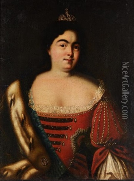 Portrait Of Empress Catherine I Oil Painting - Johann Heinrich Wedekindt