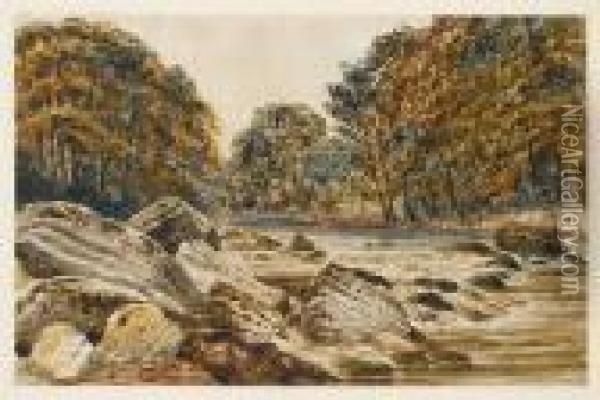 An Autumn River Scene Oil Painting - Peter de Wint