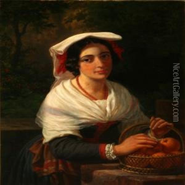 An Italian Womanwith Oranges Oil Painting - Frederik Ludwig Storch