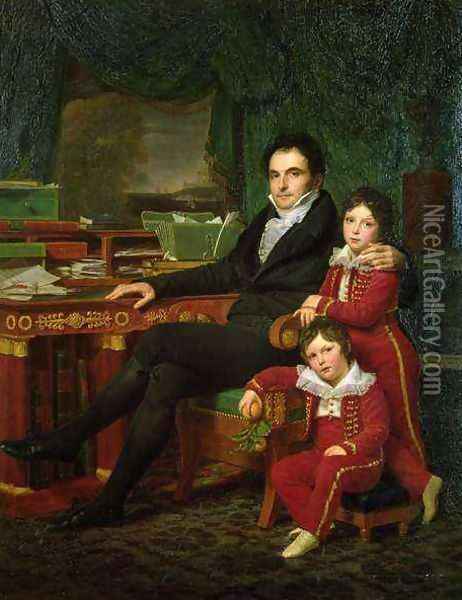 Casimir Perier 1777-1832 and his two sons Oil Painting - Louis Hersent