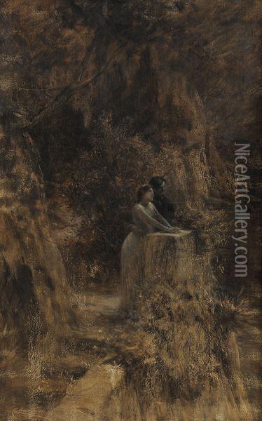 Jeune Couple Admirant Un Paysage De Montagne Oil Painting - Theobald Chartran
