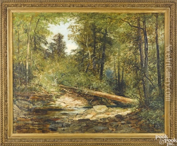 Wooded Landscape With Stream Oil Painting - Christopher H. Shearer