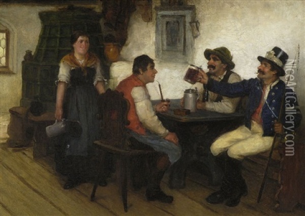 Unterhaltung In Der Gaststube Oil Painting - Hugo Wilhelm Kauffmann