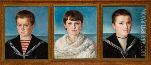 Les Enfants De Turck De Keersbeek (triptych) Oil Painting - Louis Van Engelen